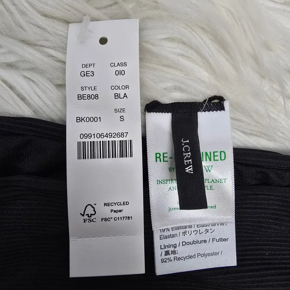NWT J. Crew Ribbed high-rise cheeky bikini bottom Swim Size S Black Style BE808